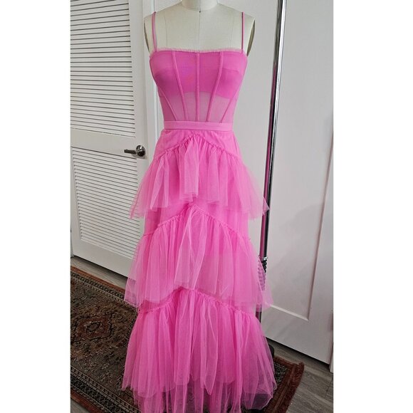 BCBGMAXAZRIA Pink Corset Tulle Evening Gown in size 4 - Picture 2 of 10